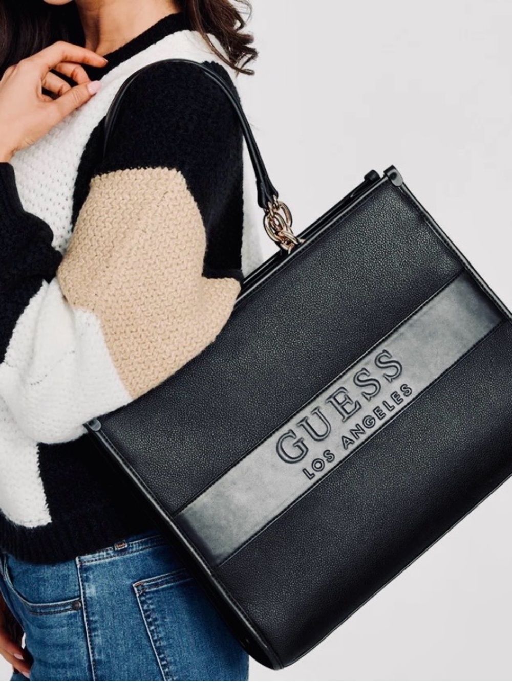 GUESS Los Angeles Black Logo Tote Bag